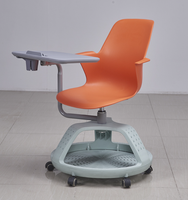 Chaise de bureau avec tablette d'écriture pour salle de classe à l'école, 6 roues, panier gris, chaise de formation de bureau