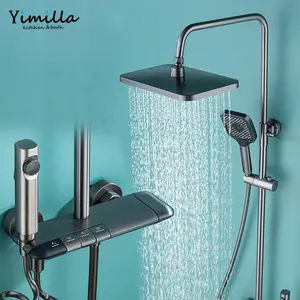 Duvara monte banyo duş seti sistemi lüks pirinç yağmur yağmur duş mikser seti açık piyano duş bataryası seti sistemi