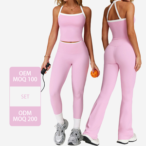Completo Yoga Patchwork TZ2027: Top Sportivo Halter con Spalline Incrociate e Leggings Aderenti per <span class=keywords><strong>Donna</strong></span> - Ideale per Corsa e Fitness - Product Image 3