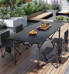 Conjunto de Mesa e Cadeiras Dobráveis de Metal Moderno para Exterior com Equipamento Completo para Churrasco para Praia, Camping, Piqueniques e Jantares - Product Image 6