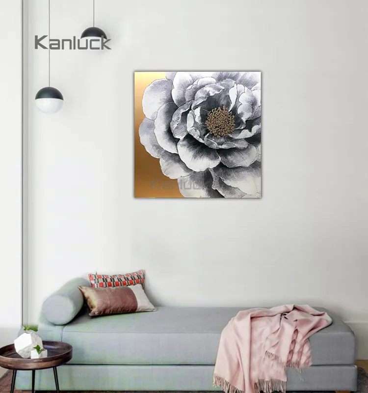 Lotus Flower Canvas Art Painting With Gold Foil And Diamond