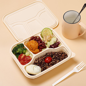 Boîte à lunch écologique 1080ml en fécule de maïs avec couvercle chauffant jetable biodégradable à 5 compartiments pour micro-ondes - Product Image 3