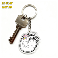 Porte-clés amusant en acrylique « Guess What » avec poule et fesses de dessin animé, breloque transparente pour clés ou accessoire de sac