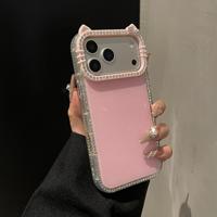 Coque de protection de luxe brillante et scintillante couleur bonbon avec strass et oreilles de chat mignonnes pour iPhone 17 Pro Max 16 15 14 13 12 11