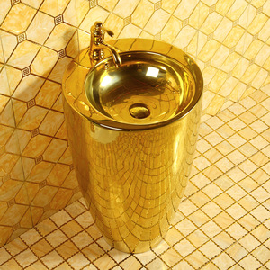 Golden <b>Round</b> Column Sink Single Hole Polished Bathroom Sink - Product Image 1
