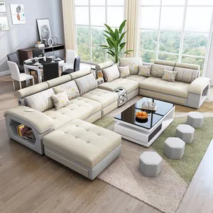 Guandong Factory Verkoop Wholesale U-vormige Leer Stof Woonkamer Sofa Set Ontwerpen