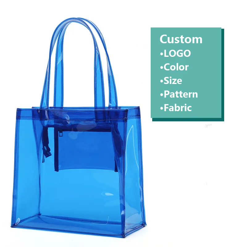 カスタムロゴPVCクリアトートバッグ袋メインプールファムプロモーションハンドバッグカルテラデムヘール透明ビーチバッグ女性ハンドバッグ