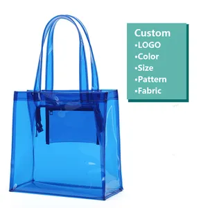 Custom Logo PVC Clear Tote Bags Sac A Main Pour Femm Promotional Handbag Cartera de Mujer Transparent Beach Bag Women Hand Bags
