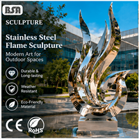 Sculpture de flamme en acier inoxydable poli miroir BSA, statue métallique abstraite moderne, grande œuvre d'art extérieure pour hôtel, place publique, villa
