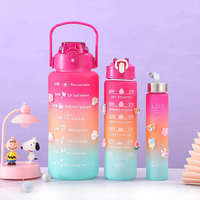 500ml/900ml/2L Offre Spéciale Sports Bouteille d'eau en plastique givré 3 en 1 set Motivational Gym Drink Bouteille d'eau avec paille