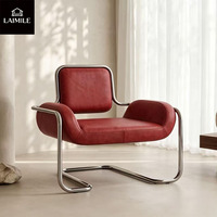 Fauteuil de loisirs vintage en cuir de style mid-century, base en métal chromé, fauteuil rembourré pour villa et hôtel, espace public