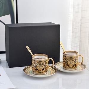 Nouveau produit 2 tasses en céramique Ensemble de café Motif banane nordique Tasses et soucoupes en porcelaine pour café et thé - Product Image 1