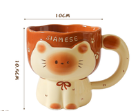 Mug à café en céramique 3D motif chaton mignon et créatif, 450 ml, marron et blanc, compatible lave-vaisselle et micro-ondes, avec boîte cadeau