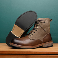 Bottes de sécurité en cuir rétro pour hommes, noires, respirantes, imperméables, avec semelles en caoutchouc souples et confortables, design à semelle épaisse et montante