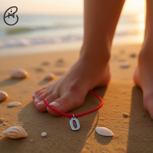 Cavigliera in Acciaio Inossidabile con Nodo a Sette Stelle e Lettera O, Cordoncino Rosso Fatto a Mano, Gioiello Portafortuna per Donne e Ragazze - Product Image 2