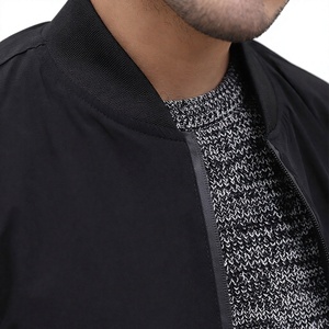 Blouson Bomber Noir Homme Couleur Unie Fermeture Éclair Col Montant Respirant Hiver Coupe-Vent Décontracté Polyester - Product Image 5