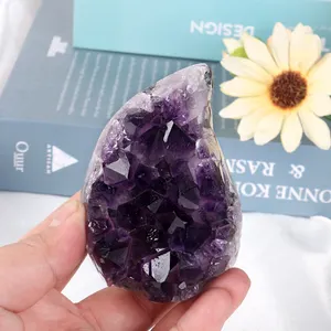 Wholesale Natural Reiki Flame Shape Quartz Healing Stones Deep Purple Amethyst Geode Crystal Cluster