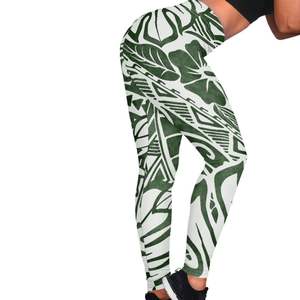 Venta al por mayor Sujetador deportivo de 2 piezas y mallas Conjuntos de fitness sin costuras Flores verdes Diseño polinesio Ropa deportiva personalizada Ropa deportiva - Product Image 2