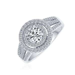 Anello di Fidanzamento e Matrimonio in Argento Sterling 925 con Doppio Halo Solitario, Anello <span class=keywords><strong>Morgan</strong></span> per Donne - Product Image 4