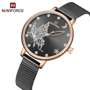 NAVIFORCE — montre à Quartz de marque pour femmes, ensemble de bracelets, à cadran papillon, en maille or Rose, de luxe, à la mode, 5011