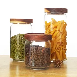 Acacia Deksel Glazen Pot Keuken Glazen Voedsel Opslag Container Mason Spice Jar Acacia Cover Potjes