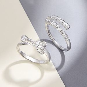Silver Plated <b>Couple</b> <b>Ring</b> Moonlight Stone Personality Wedding Finger Jewelry for Women M Opening <b>Ring</b> Long Distance Lover Gift - Product Image 3