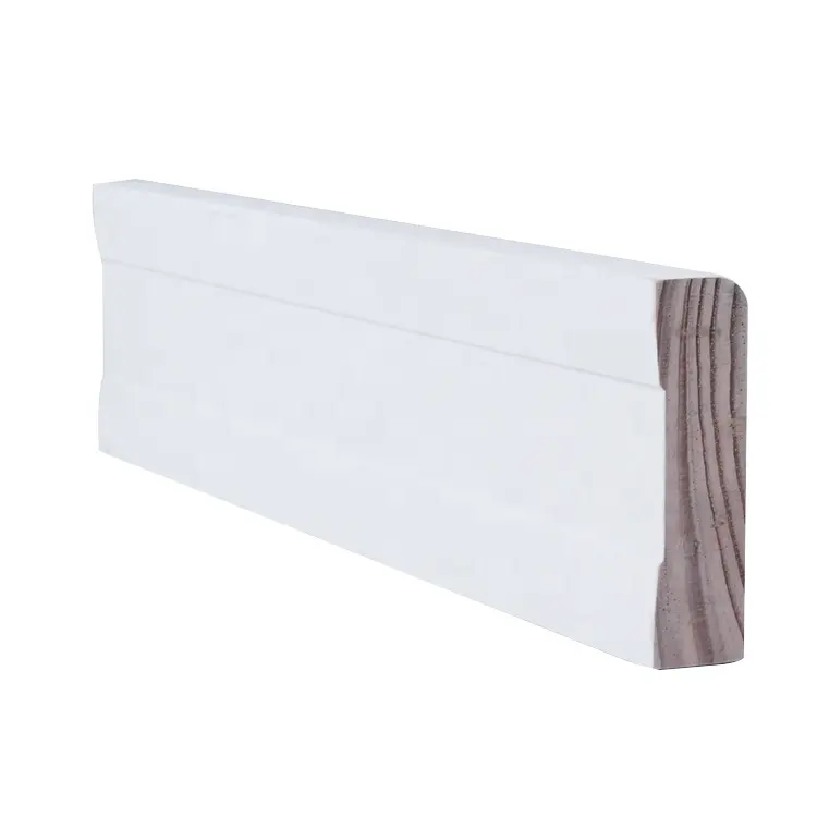 Decorativo bianco gesso innescato finger joint radiata pino LVL blocco di legno bordo della matita rotonda pavimentazione battiscopa battiscopa stampaggio