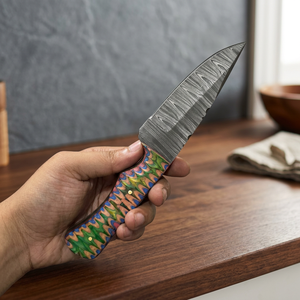 Couteau à lame fixe Drop Point en acier Damas forgé, manche en bois Pakka bleu, personnalisable pour la chasse, le camping et la survie, garantie 3 ans - Product Image 5
