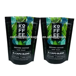 Plastic zipper packaging custom printing coffee bag matte black stand up pouch