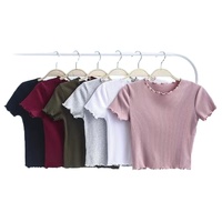 Pull tricoté respirant à manches courtes et col rond pour femme, couleur unie, coupe ajustée, décontracté, été, Spandex/Polyester – Vente en gros populaire