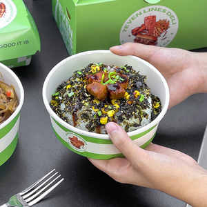 Venta al por mayor logotipo personalizado impreso biodegradable ecológico desechable papel Kraft comida ensalada arroz Ramen Bowl Sushi tapa transparente - Product Image 4
