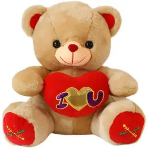 高品质30厘米定制标志爱泰迪熊毛绒玩具毛绒动物我爱你毛绒玩具女孩泰迪熊