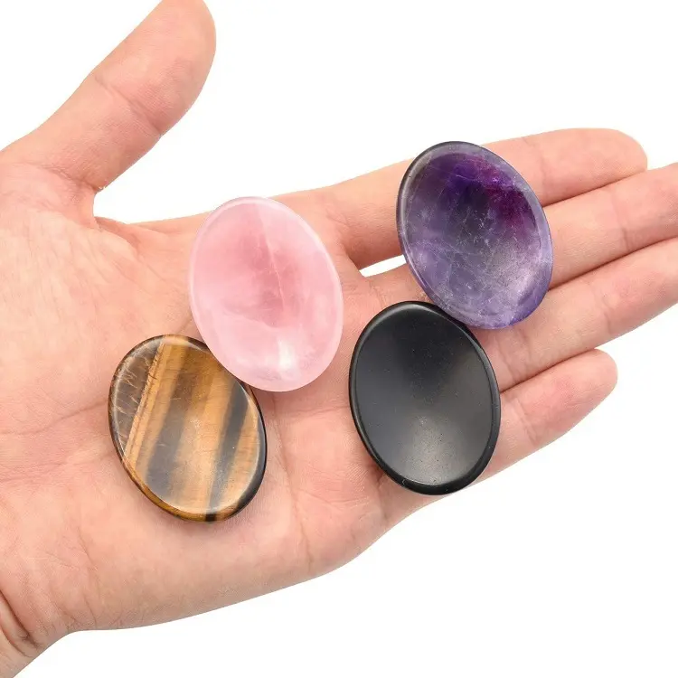 Wholesale Colorful Thumb Worry Stone Oval Polished Palm Pocket Healing Energy Crystal Massage Tumbled Stones for Stress Relief