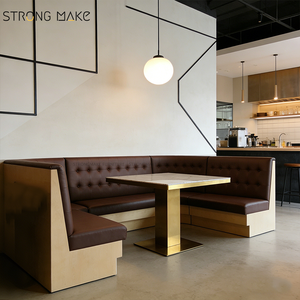 オーダーメイド ホスピタリティ家具 モダン 無垢材ダイニングセット 革製U字型 レストランブース席 (カフェ・コーヒーショップ向け) - Product Image 2