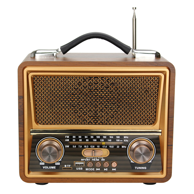 R-2055BT Wood Body Vintage Style Desktop Usb Radio with Am Fm Sw 3 Band AC DC Charged Retro Big Size Wooden Radio