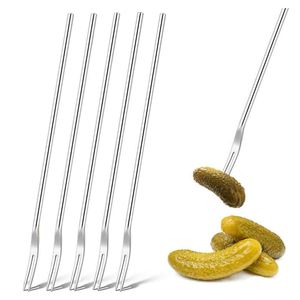 Fourchette à fruits réutilisable en acier inoxydable 304 à long manche, idéale pour servir et préparer des olives et des cornichons, ustensile de cuisine - Product Image 1