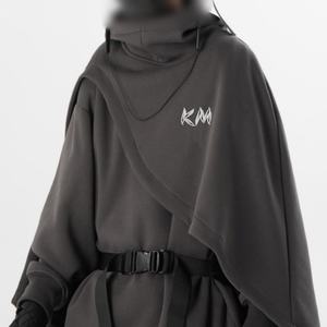 Chaqueta con Capucha de Forro Polar Ecológico para Otoño KM Wholesale, Diseño de Caballero Negro Punk con Serigrafía, Estilo Urbano para Fiestas, Tallas Grandes - Product Image 2