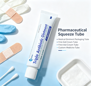 Tubo Spremibile Farmaceutico ABL Bianco Personalizzato, Tubo per Pomata <span class=keywords><strong>Antibiotica</strong></span> Tripla con Tappo a Vite Bianco Scanalato, Confezione Medicinali OEM - Product Image 1