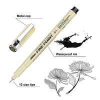 Ensemble de 12 stylos à dessin à pointe micro-fine noirs, encre imperméable d'archives, stylo à pointe aiguille pour artiste, anime, manga, croquis
