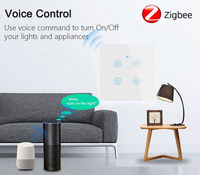 Interrupteur Mural Tactile Connecté ZigBee Smart Life à Panneau en Verre Trempé UK&EU Compatible Alexa Google Home, avec Fil Neutre, 1/2/3/4 Gang