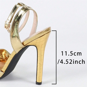 Sandali da <span class=keywords><strong>Donna</strong></span> <span class=keywords><strong>con</strong></span> <span class=keywords><strong>Tacco</strong></span> Alto Metallizzato Dorato e Cinturino alla Caviglia, <span class=keywords><strong>Scarpe</strong></span> da Festa <span class=keywords><strong>con</strong></span> <span class=keywords><strong>Tacco</strong></span> a Spillo, Vendita all'Ingrosso - Product Image 4