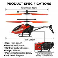 Helicóptero RC con Sensor de Gestos, Helicóptero de Control Remoto para Niños, Juguete de Avión