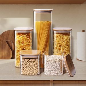 Plastic <b>Kitchen</b> Grain and Multigrain Sealed Jar Transparent Airtight Food <b>Storage</b> Box with Bamboo Lid - Product Image 3