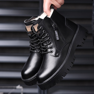 Botas Martin de Cuero Genuino para Hombre, Forradas de Felpa Cálida para Invierno, Suela de Goma Antideslizante, Tacón Bajo, Botas para la Nieve - Product Image 2