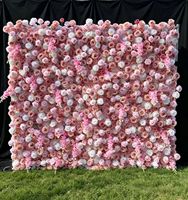 Toile de fond murale en fleurs de soie rose faites à la main avec des roses réalistes pour photomaton de mariage et décoration de la fête des mères