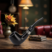 Pipe à tabac LUBINSKI en bois de santal noir, luxe léger, motif ébène, sculptée vintage, canal à tabac de 9 mm, modèle seau circulaire