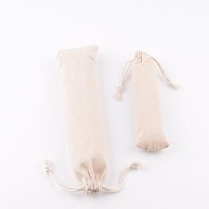 Sacs à cordon en toile de coton blanc écologique pour vaisselle en paille de bambou avec impression de logo personnalisé, petits sacs longs en coton et lin - Product Image 3
