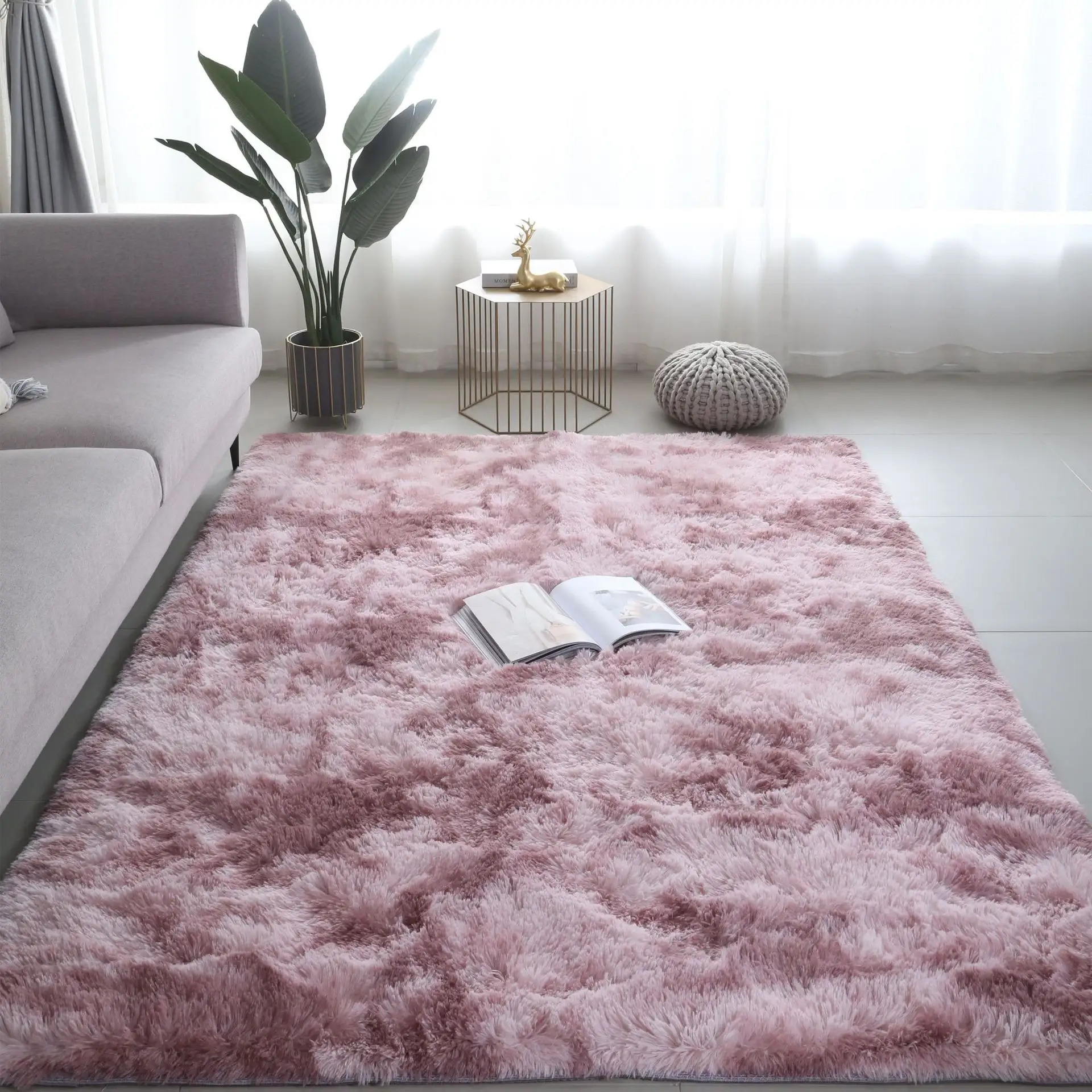 Alfombras de área de 8x10 para interior, Color rosa, moderno, Simple, conejo, Bahía de pelo, ventana, cama, alfombra gruesa para sala de estar