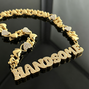 Collana Personalizzata con Nome in Diamanti, Lettere a Bolla in Acciaio Inossidabile Placcato Oro 18k con Catena Orsetto per Feste - Product Image 5