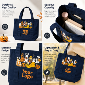 <span class=keywords><strong>Borsa</strong></span> Tote in Tela <span class=keywords><strong>Nera</strong></span> Personalizzata con Stampa Motivo Gatto e Zucca di Halloween, <span class=keywords><strong>Borsa</strong></span> a Tracolla Riutilizzabile per la Spesa, Regalo per le Feste, <span class=keywords><strong>Borsa</strong></span> per lo Shopping - Product Image 2